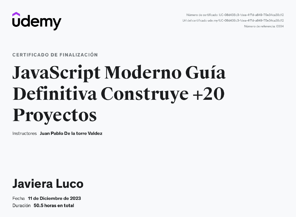 Certificado JavaScript